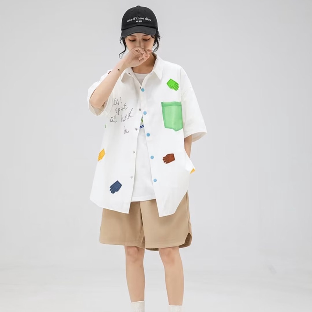 Áo Sơ Mi Ngắn Tay Dáng Rộng Thời Trang Mùa Hè Hàn Quốc Dành Cho Nam