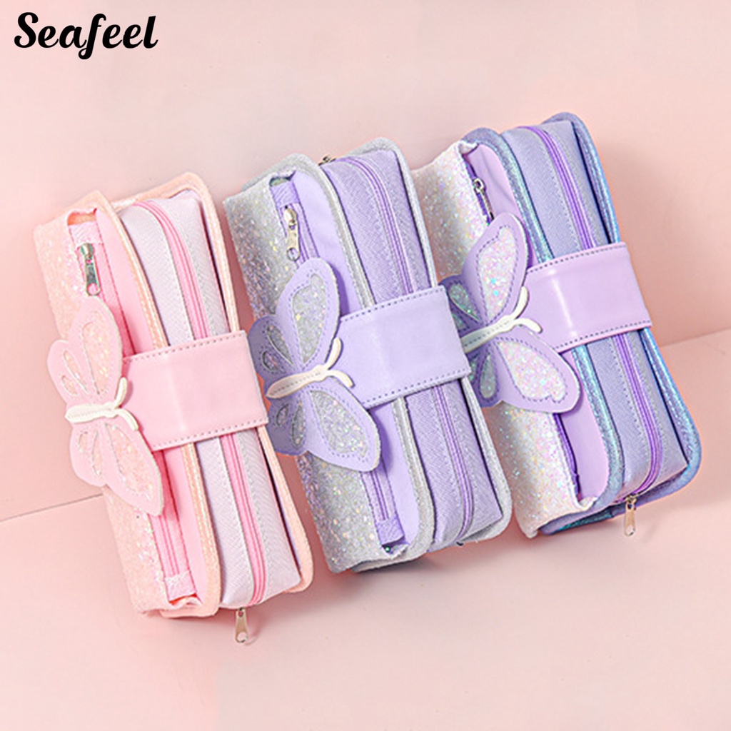 Túi Đựng Bút Bằng Vải Oxford Chống Nước Sức Chứa Lớn Có Khóa Kéo In Họa Tiết Bướm Cho Nhà Ở