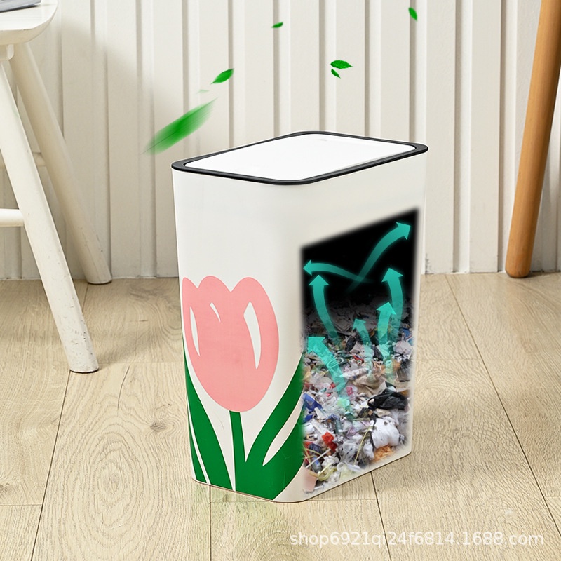 Thùng Rác Có Lõi Bên Trong 14L /16L  Thùng Đựng Rác Có Nắp Hình Hoa Tulip Phong Cách Scandinavian Đựng Rác Văn Phòng, Khách Sạn, Gia Đình, Trong Nhà Và Ngoài Hành Lang