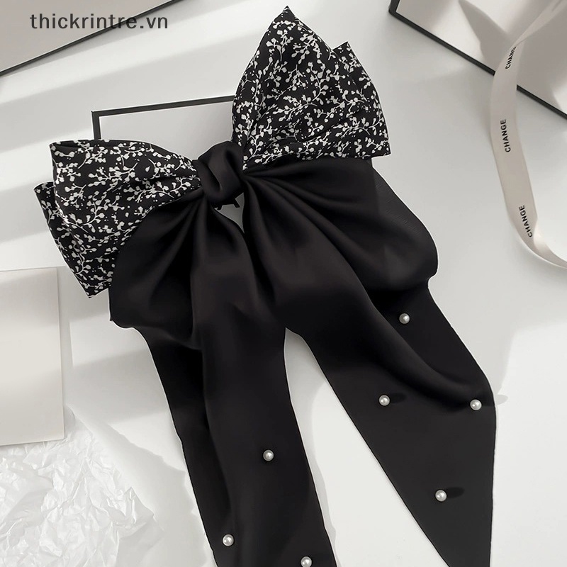 Kẹp Tóc Hình Nơ Đính Ngọc Trai Phong Cách Retro Cho Nữ