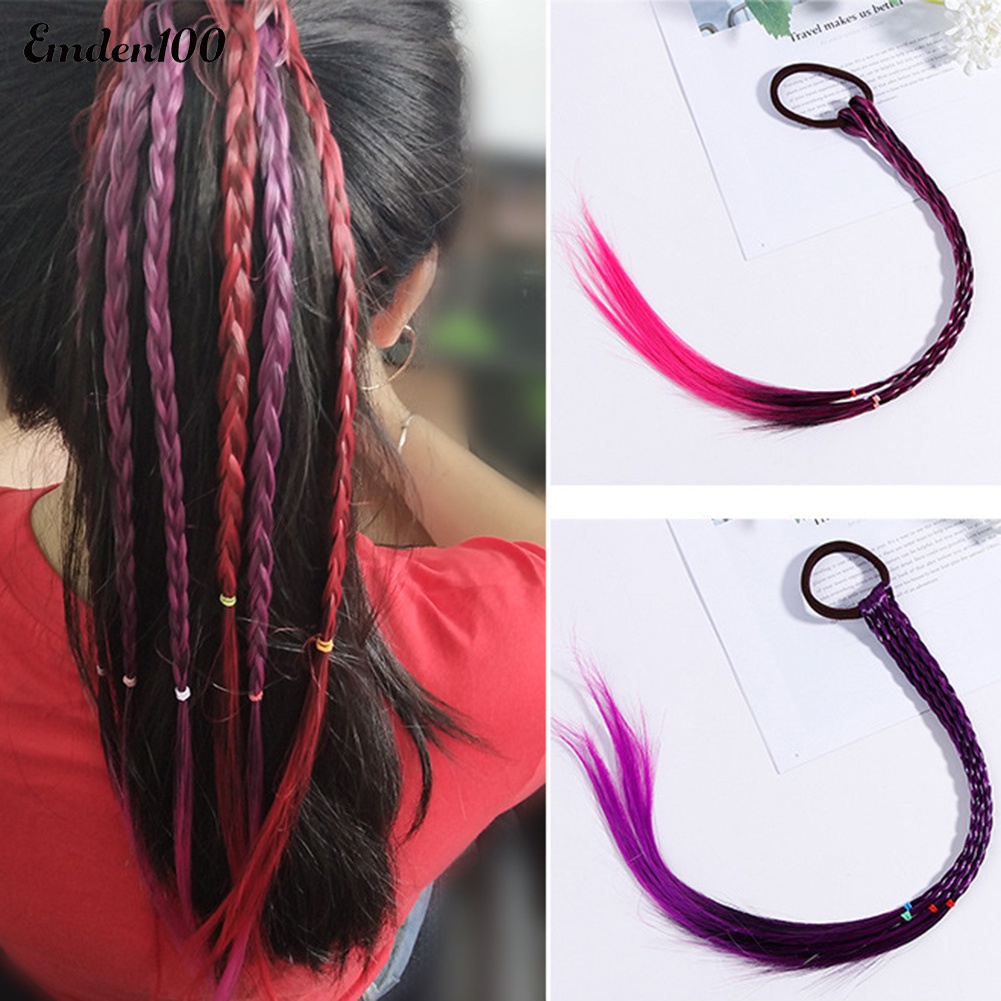 Dây Cột Tóc Đuôi Ngựa Giả Bện Sợi Dài Co Giãn Cho Bé Gái