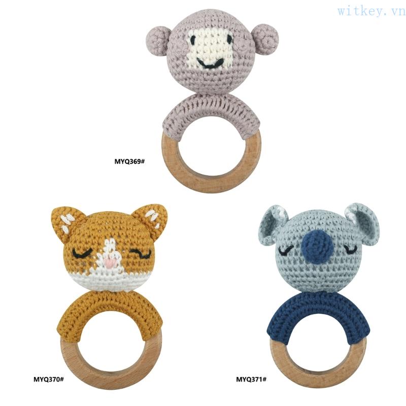 Đồ Chơi Lục Lạc Hình Động Vật Bằng Gỗ Đan Móc Giáo Dục Sớm Cho Bé 0-3 Tháng Tuổi