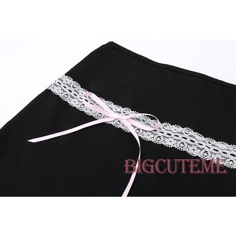 [] - Chân Váy Mini Ôm Dáng Co Giãn Phối Ren Đính Nơ Thời Trang Đường Phố Mùa Hè Cho Nữ