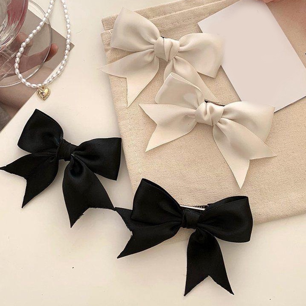 Set 1 / 2 Kẹp Tóc Ruy Băng Màu Trơn Đơn Giản Cá Tính Phong Cách Hàn Quốc Cho Nữ