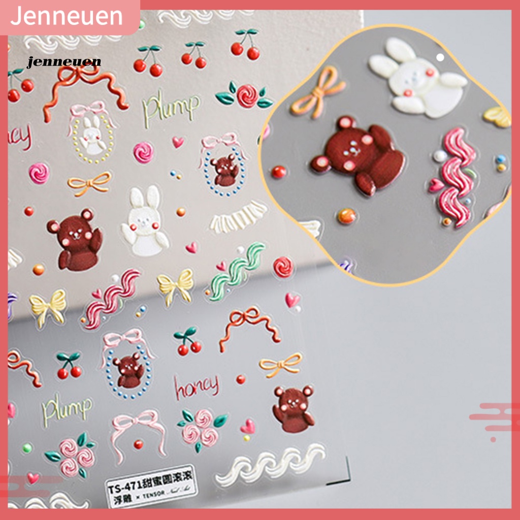 Miếng Dán Trang Trí Móng Tay Nhẹ Nhàng Họa Tiết Gấu Hoạt Hình 5D Cho Nữ