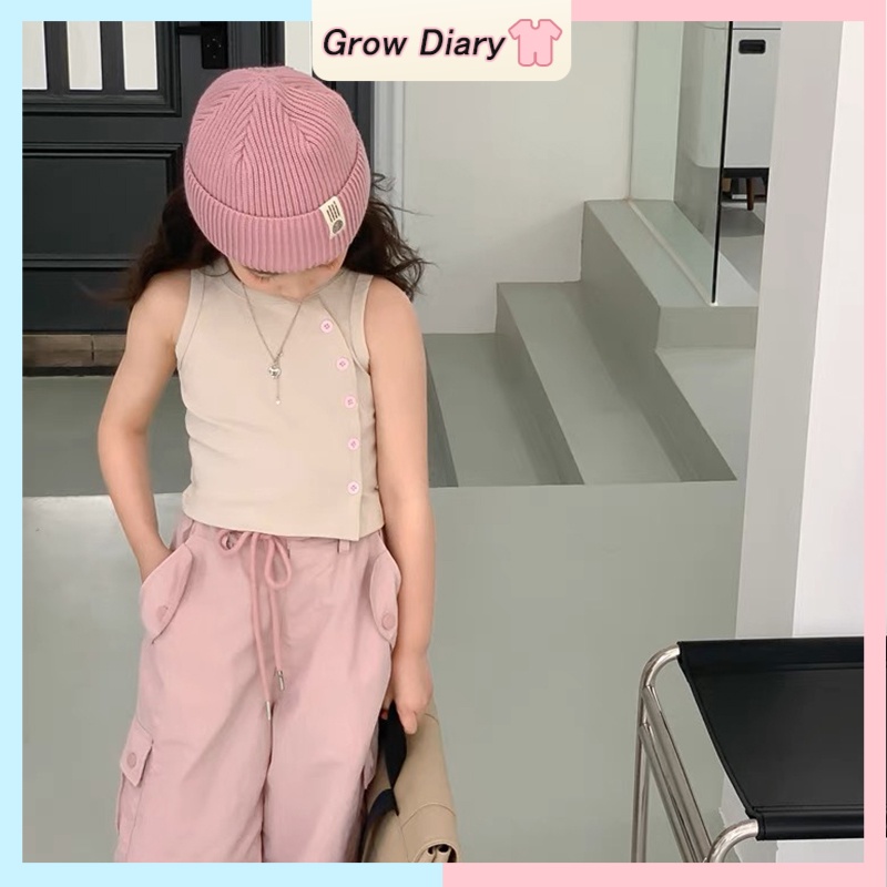 Áo Tank Top Cổ Tròn Cài Nút Thời Trang Mùa Hè Xinh Xắn Cho Bé Gái 2-7 Tuổi