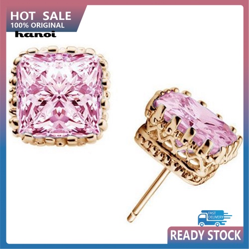 Khuyên Tai Hình Vương Miện Vuông Rỗng Đính Đá Zircon Cho Nữ