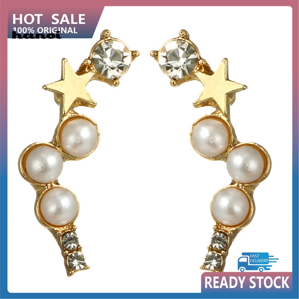 Bông Tai Ngôi Sao Đính Ngọc Trai Nhân Tạo Thời Trang