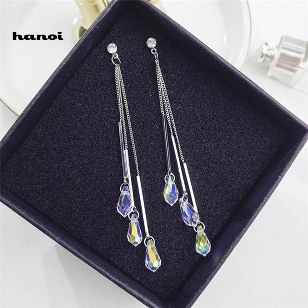 Bông Tai Dáng Dài Đính Pha Lê Nhân Tạo Thời Trang