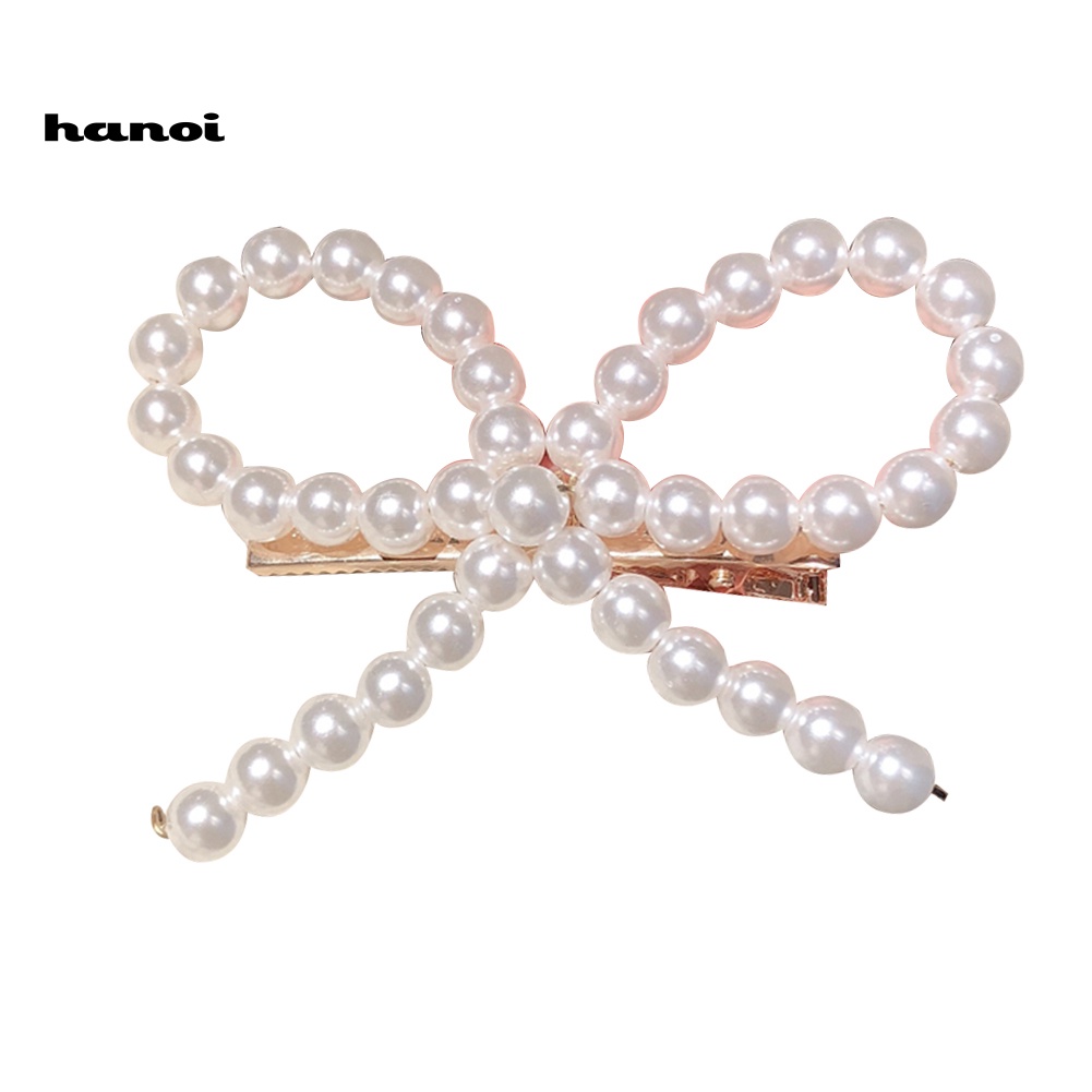 Kẹp Tóc Hình Nơ Đính Ngọc Trai Giả Toàn Diện Cho Nữ