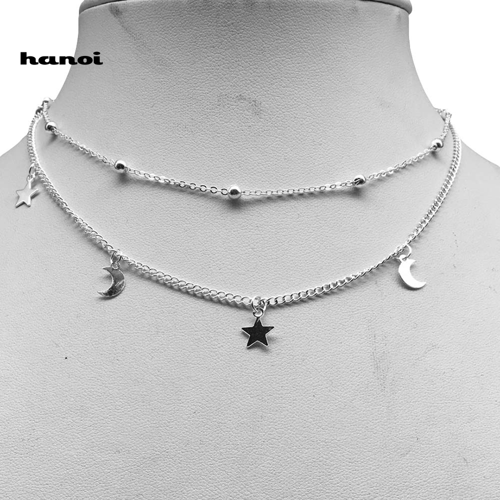 Vòng Cổ Choker Hai Tầng Hình Mặt Trăng Ngôi Sao Thời Trang Dành Cho Nữ