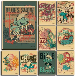 Poster Giấy kraft In Hình Phim the smurfs Phong Cách retro Mỹ