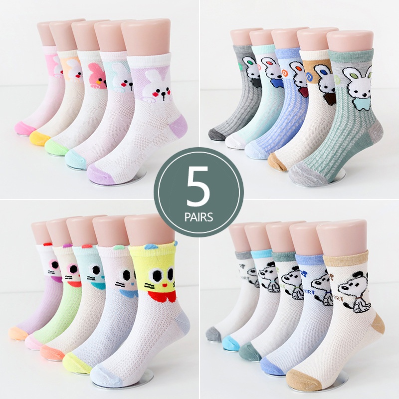 Set 5 Đôi Tất Cotton Chống Trượt Họa Tiết Hoạt Hình Dễ Thương Cho Bé