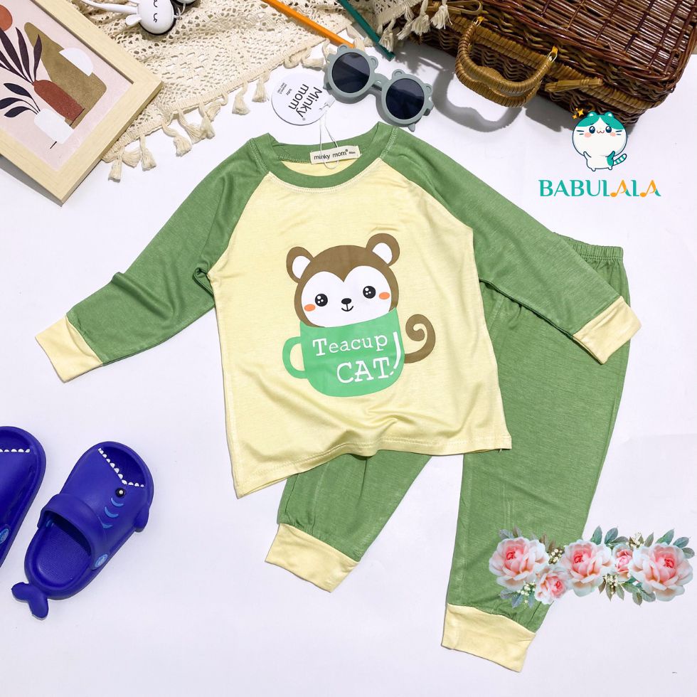 Đồ Bộ Tay Dài Thun Lạnh Minky Mom Chính Hãng Hình Khủng Long Hươu Gấu Cho Bé Trai Bé Gái 8-20kg - Babulala