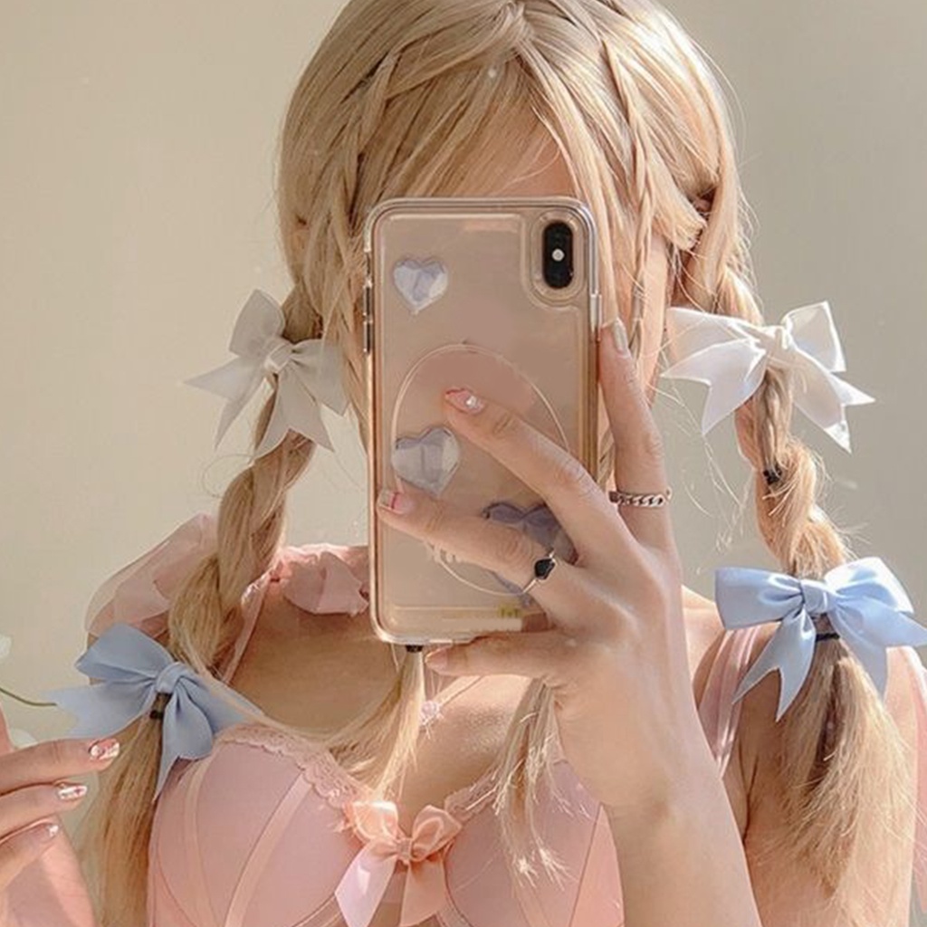 Set 1 / 2 Kẹp Tóc Ruy Băng Màu Trơn Đơn Giản Cá Tính Phong Cách Hàn Quốc Cho Nữ