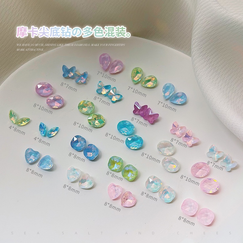 Phụ Kiện Đá Mocha Hình Bướm / Trái Tim / Kim Cương Lấp Lánh Ánh Trăng / Xanh Lam / Trắng