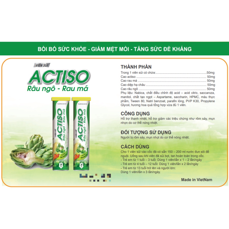 Viên sủi Actiso râu ngô rau má Thanh nhiệt mát gan lợi tiểu Đại Y
