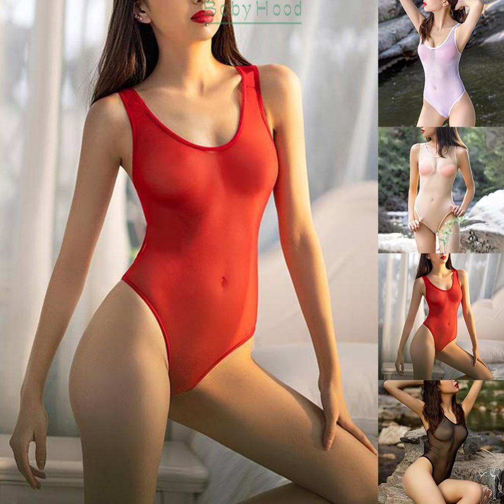 Womens Sexy Lingerie Sheer Mesh Bodysuit High Cut Thongs See Through Jumpsuit#BBHOOD