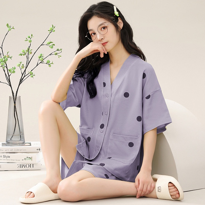 Bộ Đồ Ngủ Tay Ngắn Chất Cotton Màu Trơn Cỡ Lớn Thời Trang Xuân Hè Xinh Xắn Cho Nữ
