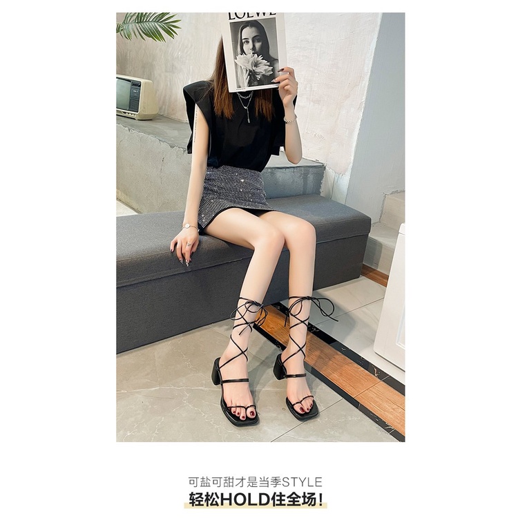 Xăng đan Cao Gót Mũi Vuông Cột Dây Đa Năng Thời Trang Mùa Hè