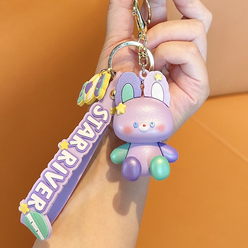 Móc Khóa Hình Thỏ Hoạt Hình Màu Cầu Vồng Xinh Xắn