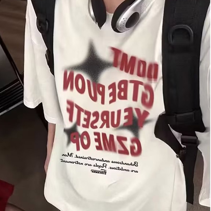 Áo thun VUNC cotton tay ngắn cổ tròn dáng rộng in họa tiết phong cách hip hop đường phố Mỹ thời trang cho nam