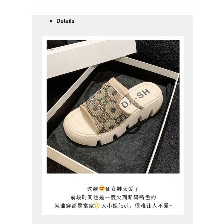 Dép Sandal Đế Dày Quai Ngang Đính Đá Thời Trang Mùa Hè 2023 Cho Nữ