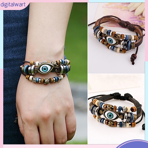 Vòng Tay Da Mặt Hình Mắt Thổ Nhĩ Kỳ Handmade Có Thể Điều Chỉnh Dành Cho Nam Nữ