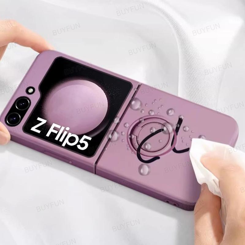 For Samsung Z Flip 5 flip5 5G Liquid Silicone Holder Cover Stand Ring Shell With Lanyard