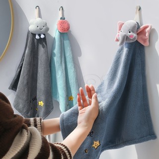Khăn Lau Tay Bằng Vải Nhung San Hô Nhanh Khô Họa Tiết Động Vật Hoạt Hình Dễ Thương Cho Nhà Bếp / Phòng Tắm