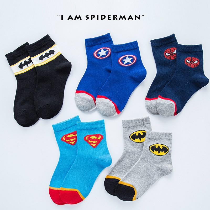 Vớ Cotton Dày Thoáng Khí Giữ Ấm Mùa Đông In Họa Tiết Hoạt Hình Marvel Iron Man Superman Batman