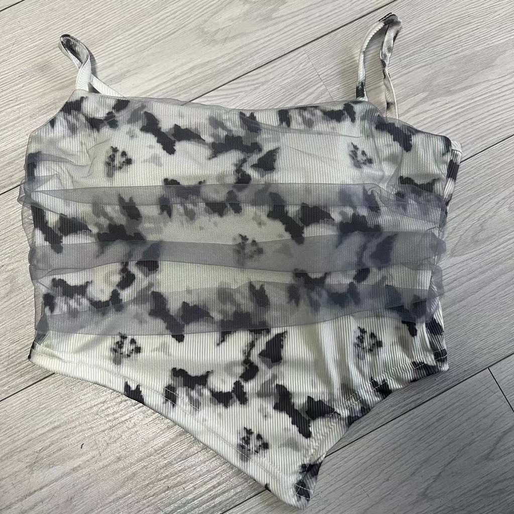 Áo Lửng Hai Dây Ôm Dáng Phối Lưới Màu Trơn Gợi Cảm Cho Nữ