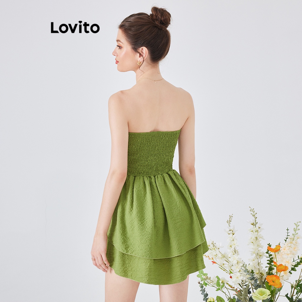 Đầm Lovito phong cách thường ngày màu trơn xếp nếp dành cho nữ L54ED136