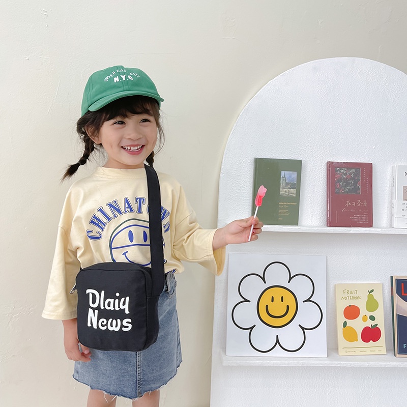 Túi Vải Canvas Đeo Chéo In Chữ Thời Trang Cho Bé