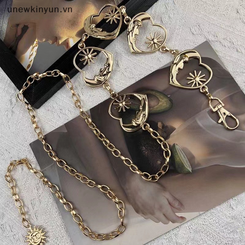 Uu harajuku punk moon thắt lưng kim loại phụ nữ cổ điển punk gothic moon sun dây chuyền thắt lưng cao thắt lưng mặt dây chuyền thắt lưng nữ vn
