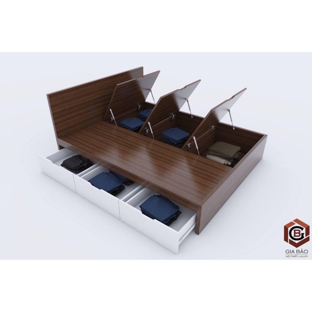 GIƯỜNG CÓ 3 HỘC KÉO, 3 NẮP BẬT GỖ MDF