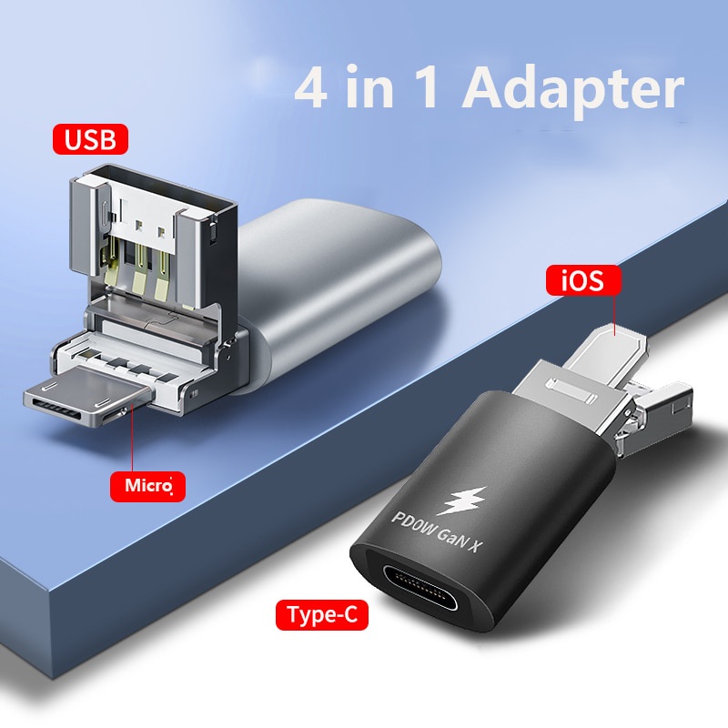 Đầu Chuyển Đổi 4 Trong 1 Đa Năng Từ Cổng Micro Type-c Sang PD Sạc Nhanh Cho iPhone