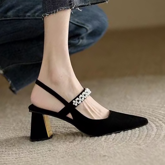 ZTAIXIELUA Giày Cao Gót Mũi Nhọn Đế Dày Quai Quấn Đính Ngọc Trai Thời Trang Mùa Hè Dành Cho Nữ
