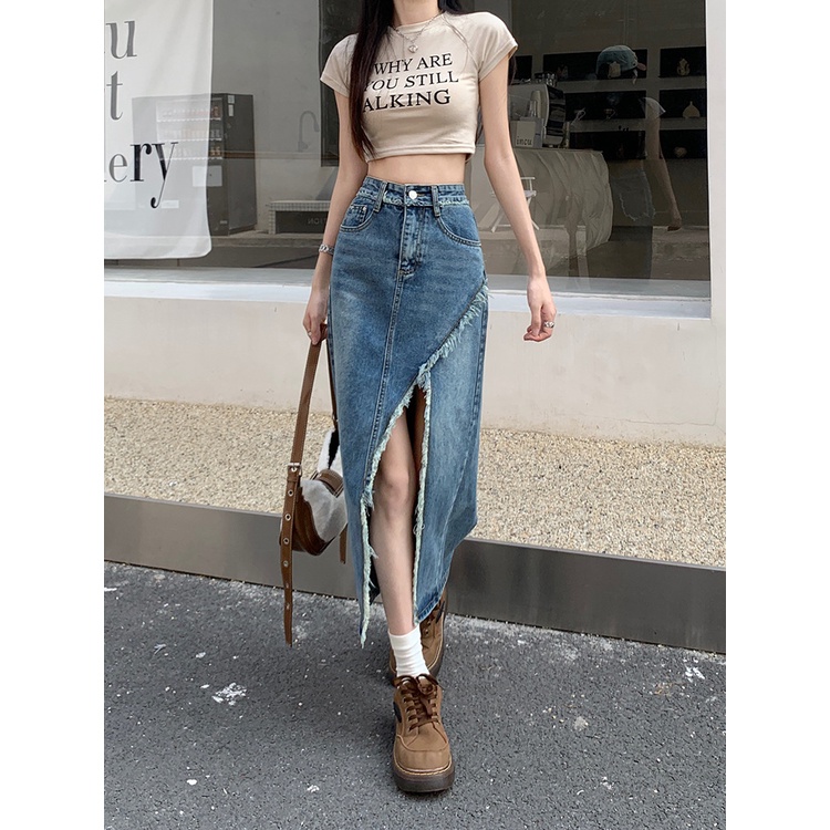 Aring Chân váy chân váy jean Thời trang hàn quốc A93M06D