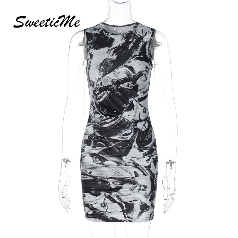 Đầm Mini Sát Nách Cổ Tròn Phối Màu Tương Phản Thời Trang 2023 Cho Nữ