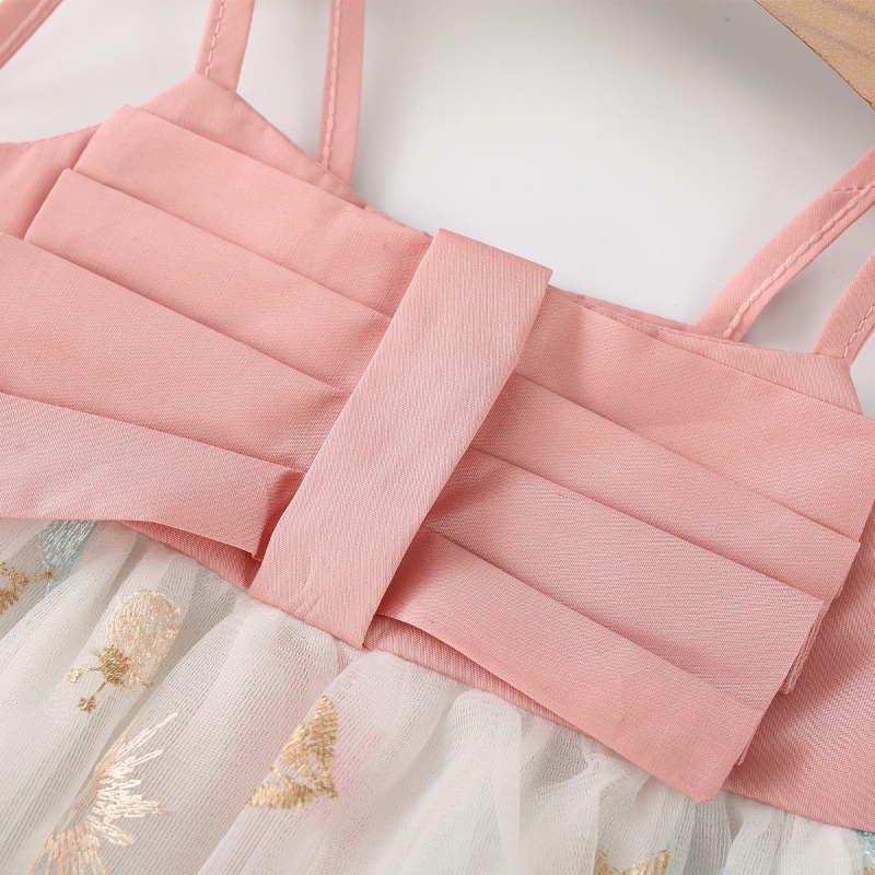 Đầm Công Chúa Hai Dây Phối Ren Thời Trang Cho Bé Gái