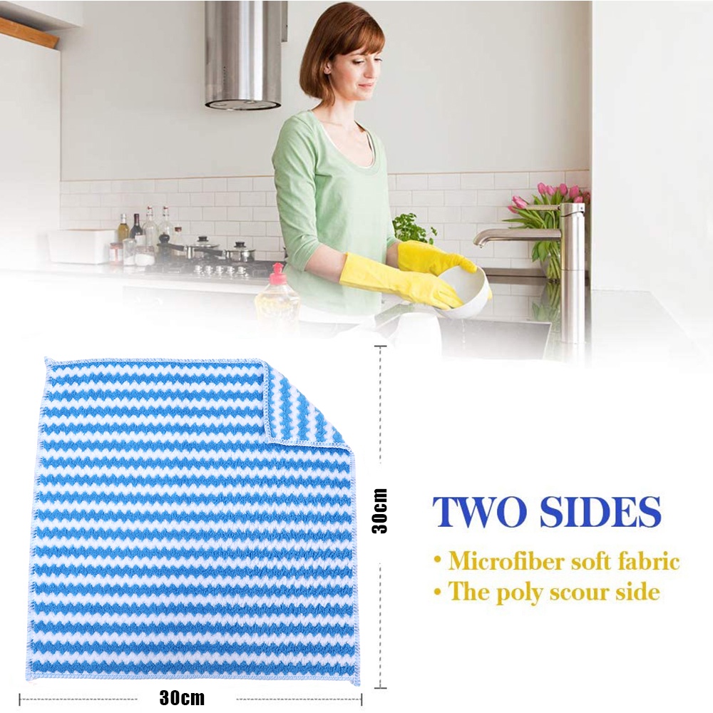 Trang chủ làm khô nhanh khăn lau loại bỏ dầu / nhà bếp không dính dầu coral fleece khăn rửa bát / khăn lau tay sợi nhỏ dày mềm / sọc sóng siêu thấm hút khăn lau