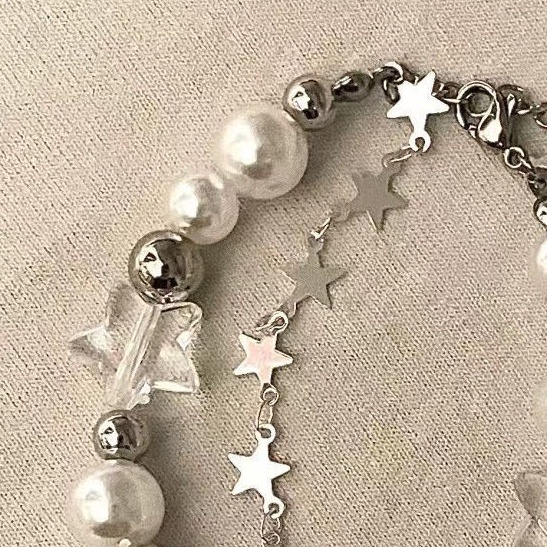 New vintage crystal star pentagram pearl beaded bracelet for women sweet aesthetic charm bracelet harajuku fashion jewelry gift - hsu