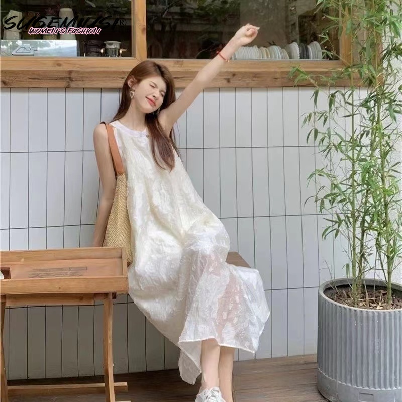 Sugemiusi Đầm Voan Hai Dây Hở Vai Thời Trang Đi Biển Mùa Hè Cao Cấp