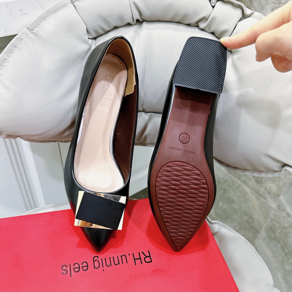 Giày Cao Gót Nữ Mũi Nhọn Giày Búp Bê gót vuông cao 3P khóa Chéo êm và mềm - Cao 3cm - size 35 tới 40 mã 3PCheo