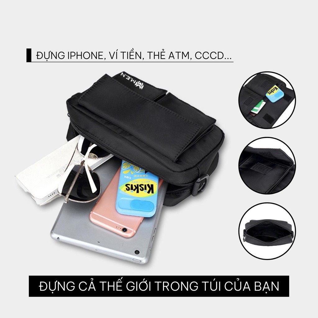 Túi đeo chéo nam trơn 5 ngăn Men coolbag kiểu dáng đi chơi phượt đen ngầu  DE23