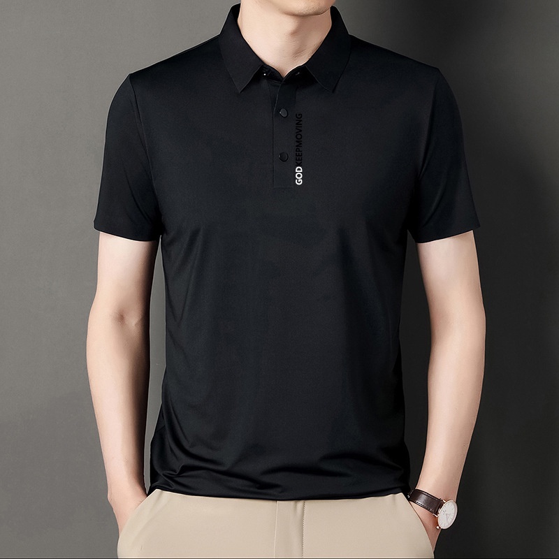Áo Thun Polo Tay Ngắn Dáng Rộng Vải Lụa Lạnh Nhanh Khô Màu Sắc Trơn Cá Tính Cho Nam