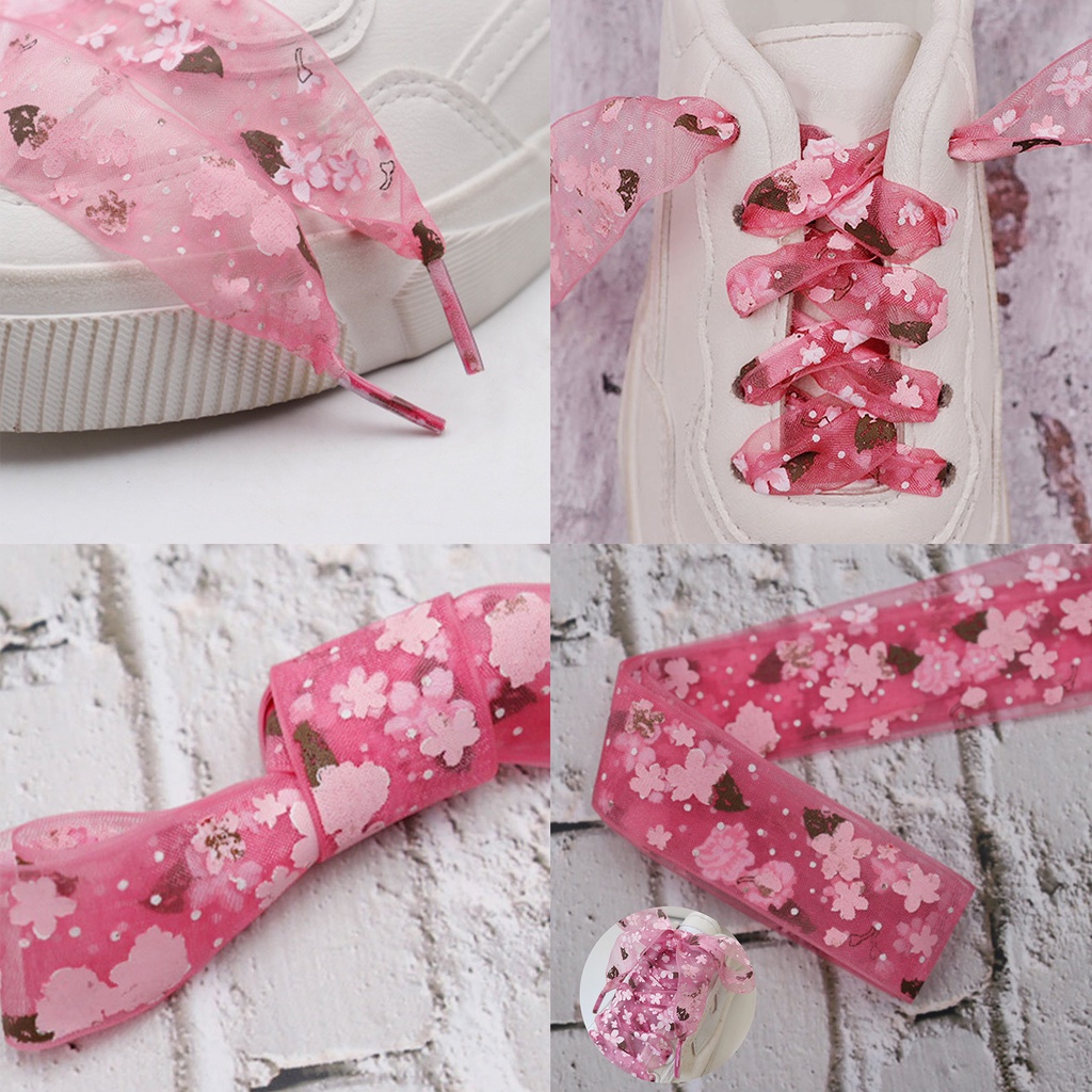 1 đôi 120 / 140cm cô gái ngọt ngào nhỏ tươi đầy màu sắc in tinh tế dây giày phẳng dây giày hoa anh đào