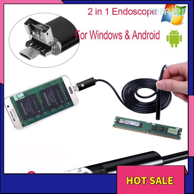 Re 2 trong 1 hd chống thấm nước 6leds 7 / 8mm micro usb android camera kiểm tra nội soi
