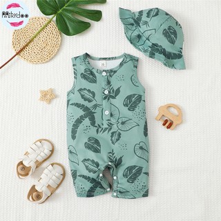 Sơ sinh bé trai bodysuit mùa hè hàng ngày không tay romper Áo liền quần với mũ quần áo